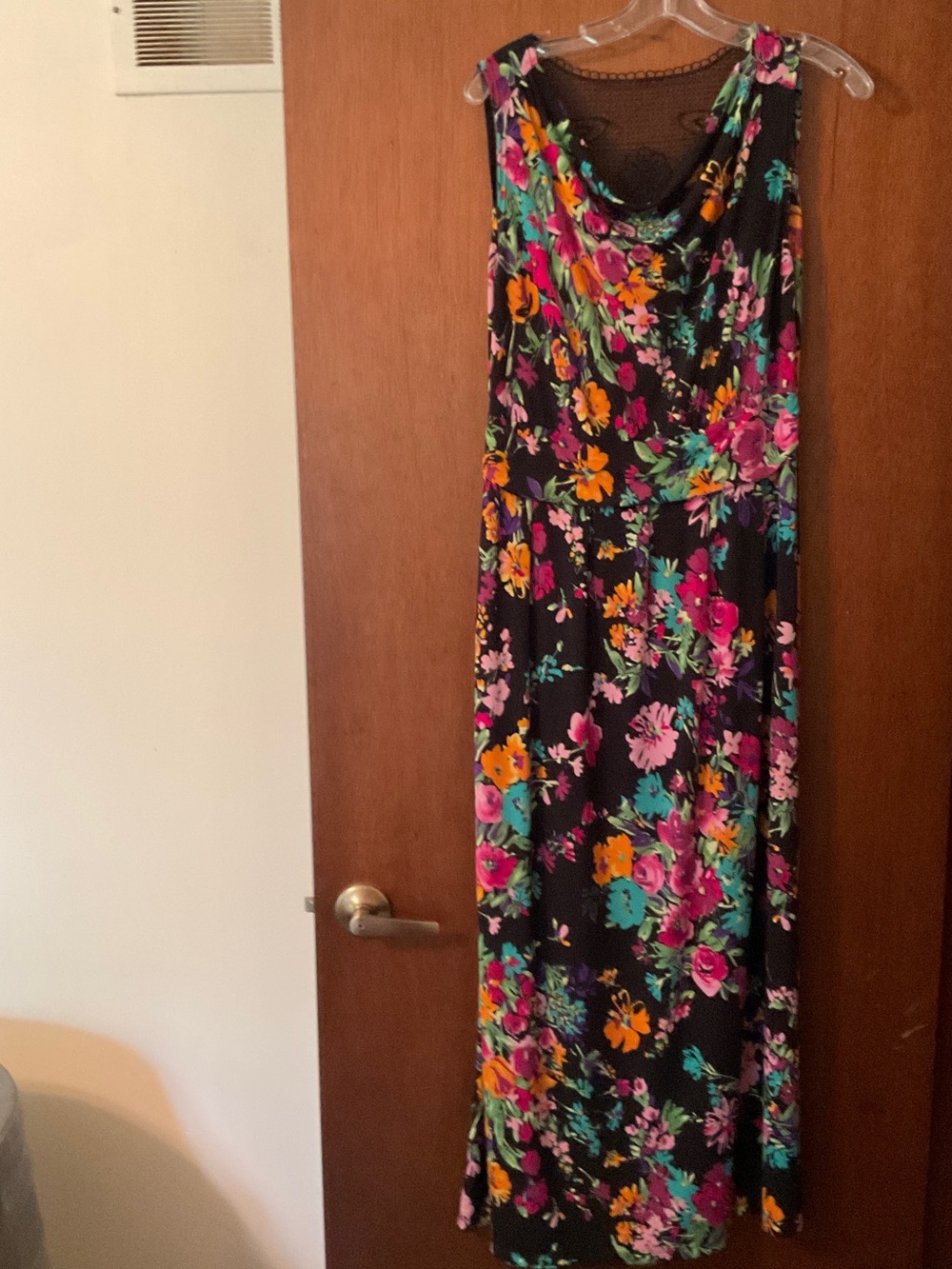 Floral Cowl Neck Maxi Dress in Black with Multi-Color Print